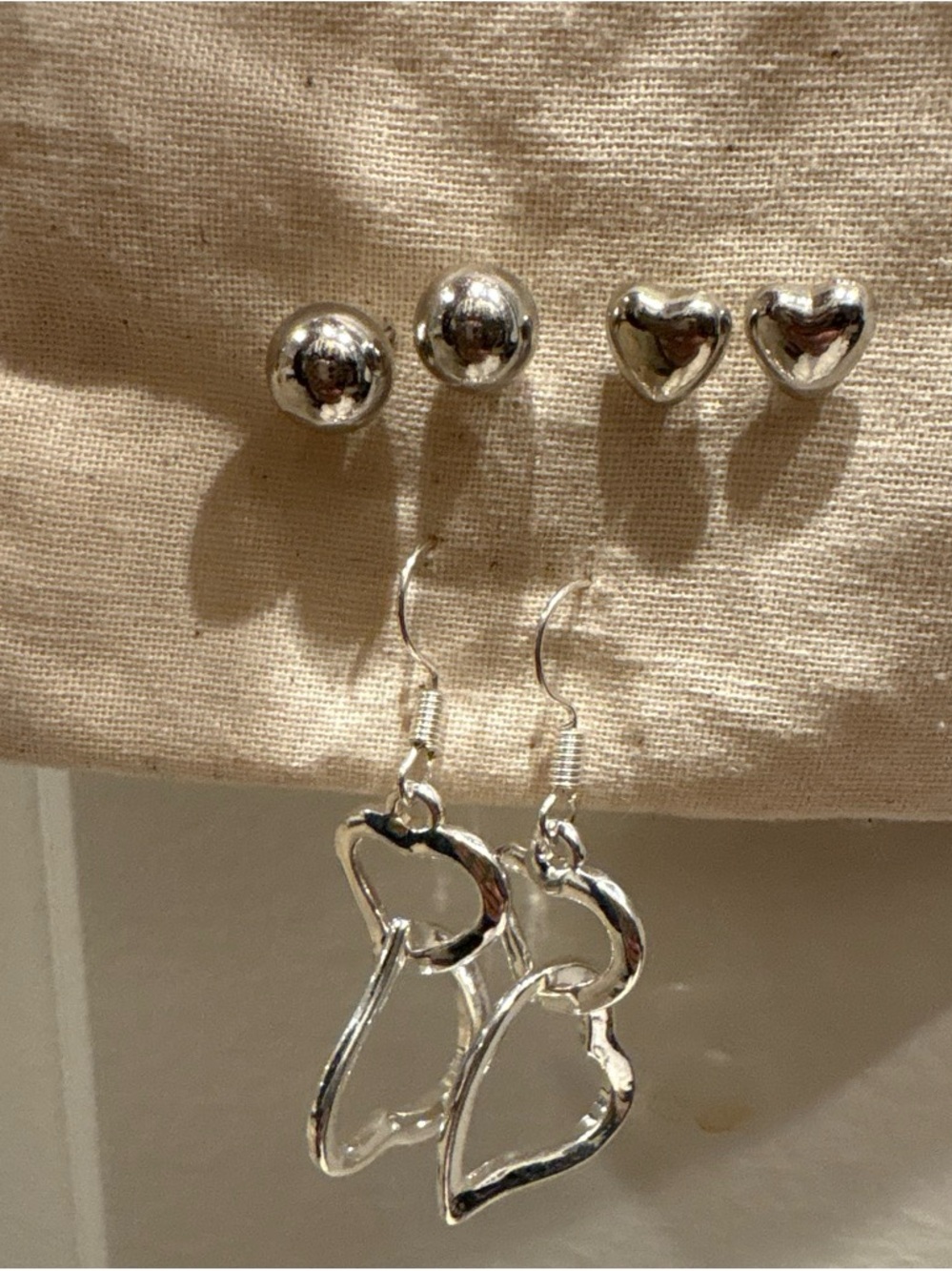 Silver Heart and Ball Earring Set - Women Jewelry